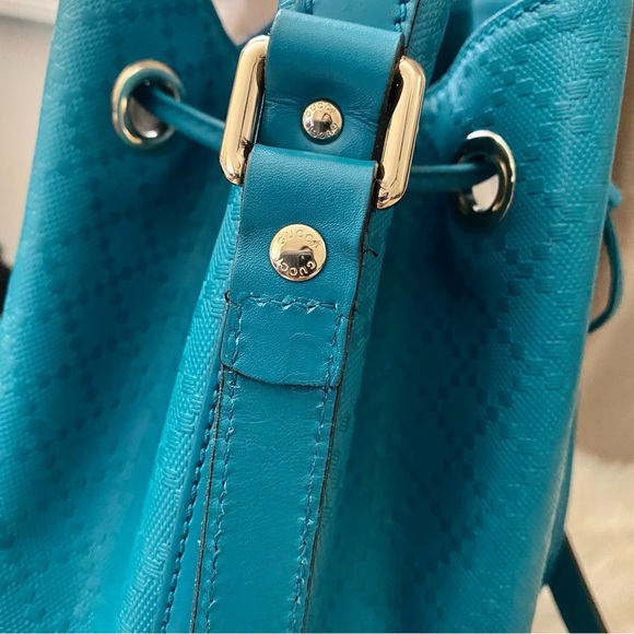 *BUY NOW* Item. Gucci Bright Turquoise Diamante Leather Bucket Bag Gold Hardware - Picture 11 of 11